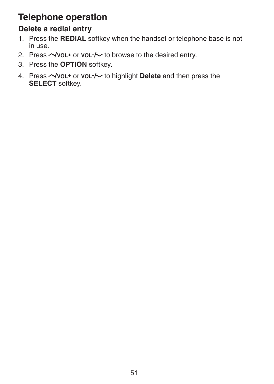 Delete a redial entry, Telephone operation | VTech LS6245 User Manual | Page 55 / 104