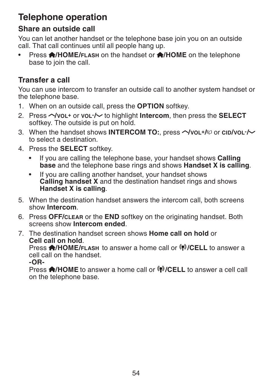 Share an outside call, Transfer a call, Telephone operation | VTech LS6245 User Manual | Page 58 / 104