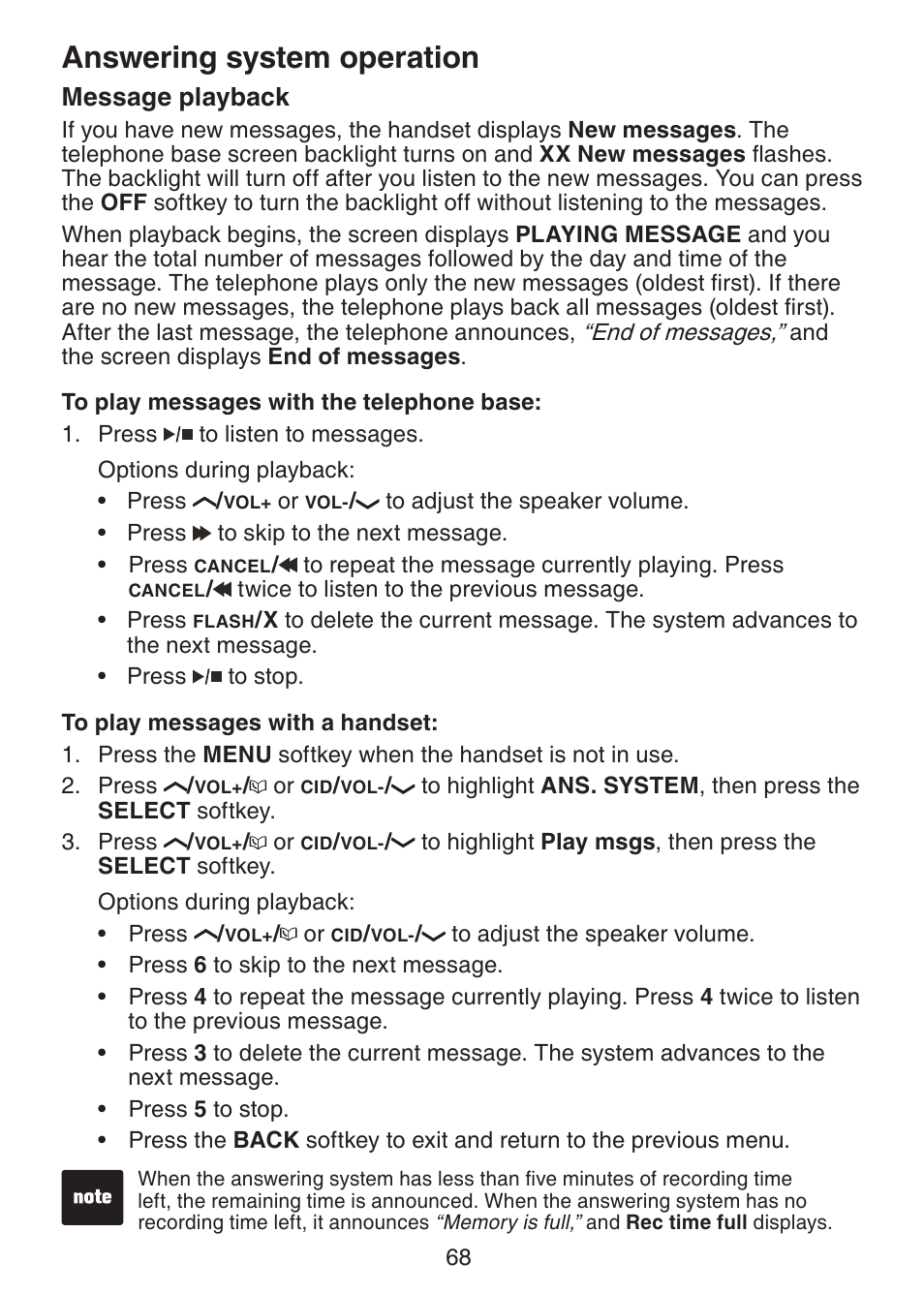 Message playback, Answering system operation | VTech LS6245 User Manual | Page 72 / 104