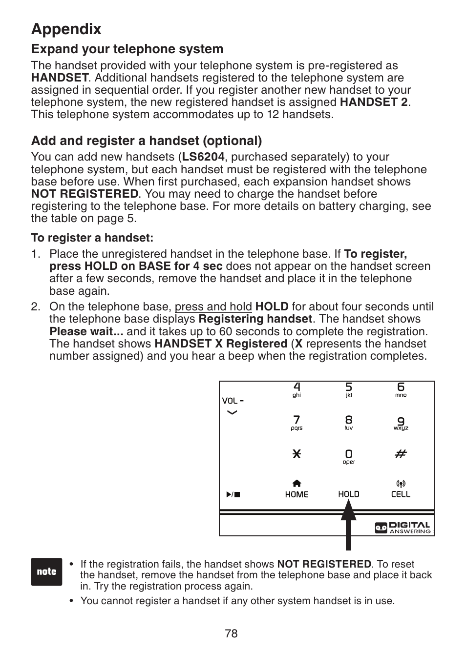 Expand your telephone system, Add and register a handset, Appendix | VTech LS6245 User Manual | Page 82 / 104