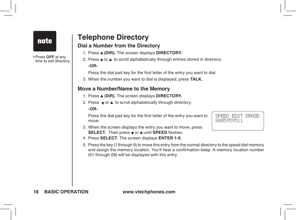 Telephone directory | VTech t2350 User Manual | Page 18 / 49