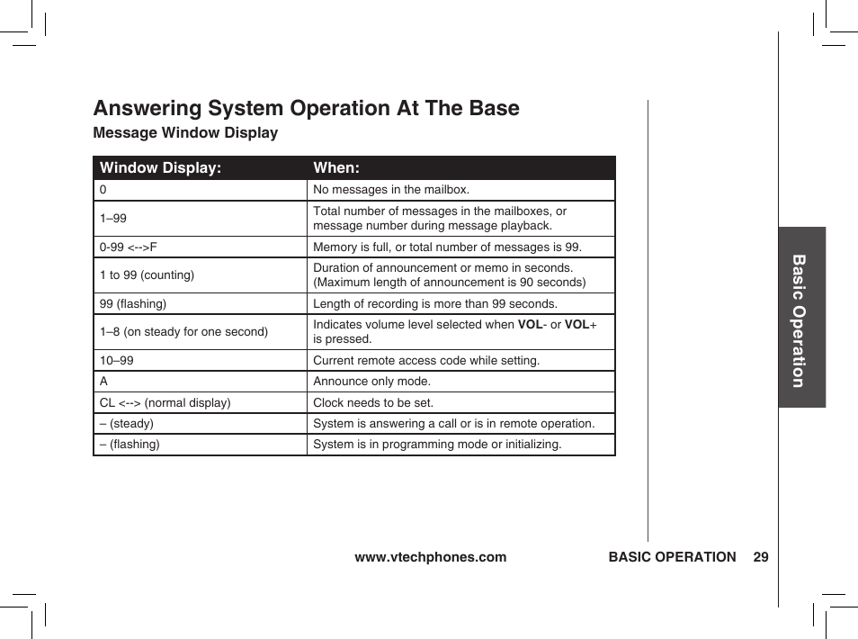 Answering system operation at the base | VTech t2350 User Manual | Page 29 / 49