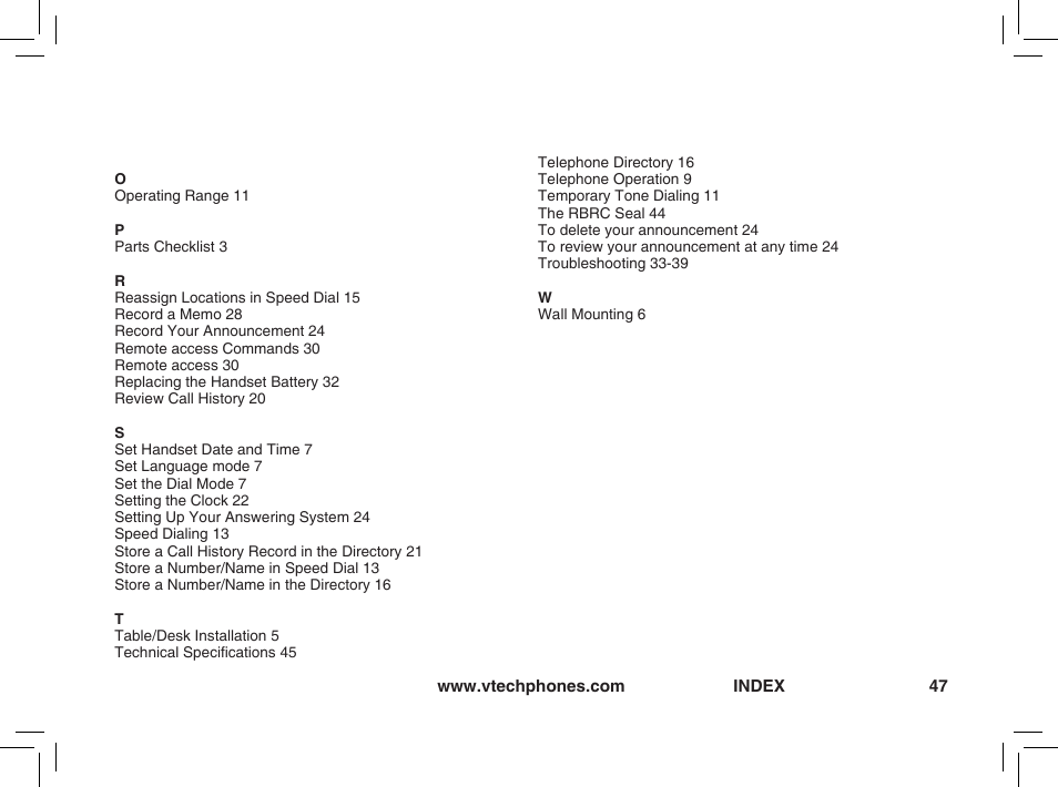 VTech t2350 User Manual | Page 47 / 49