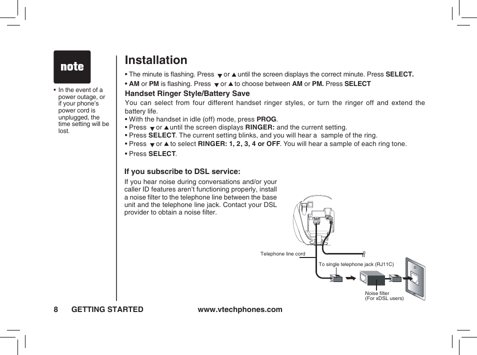 Installation | VTech t2350 User Manual | Page 8 / 49