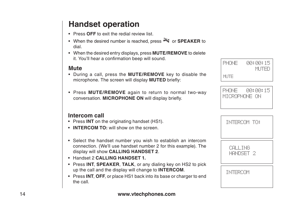Handset operation | VTech i6775 User Manual | Page 15 / 58