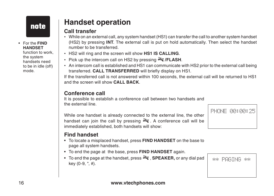 Handset operation | VTech i6775 User Manual | Page 17 / 58