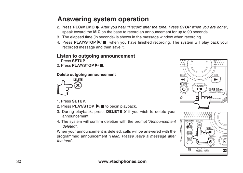 Answering system operation | VTech i6775 User Manual | Page 31 / 58