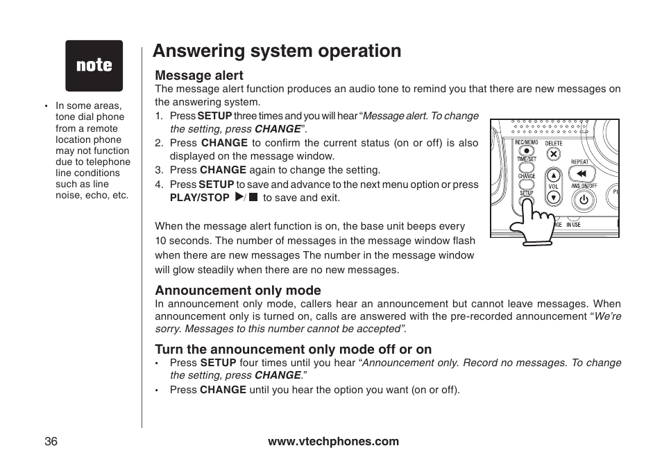 Answering system operation | VTech i6775 User Manual | Page 37 / 58