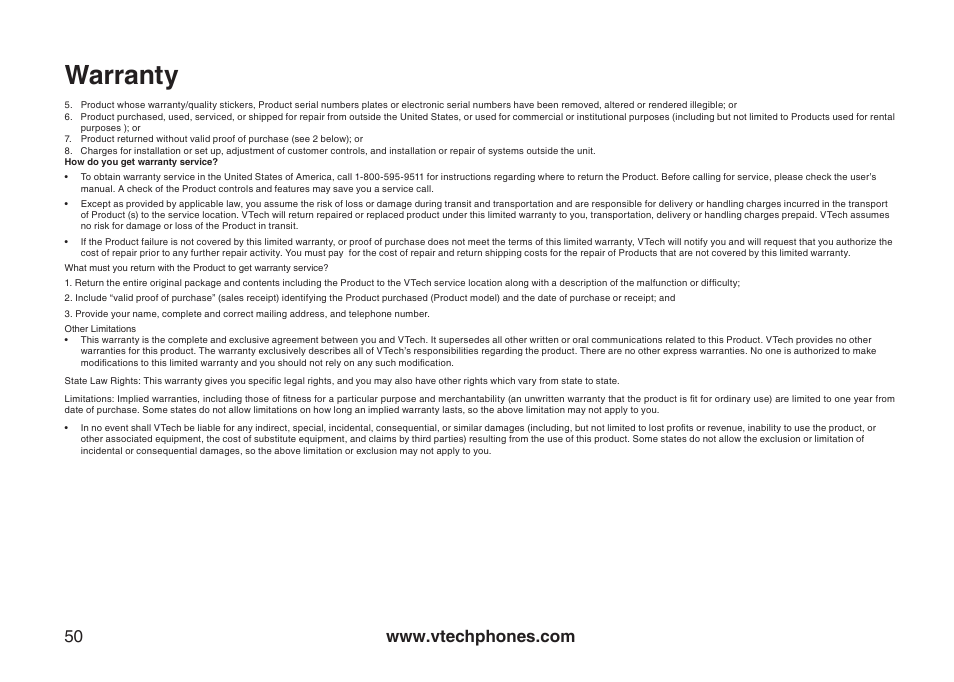Warranty | VTech i6775 User Manual | Page 51 / 58