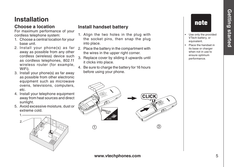 Installation, Gett in g s ta rte d | VTech i6775 User Manual | Page 6 / 58