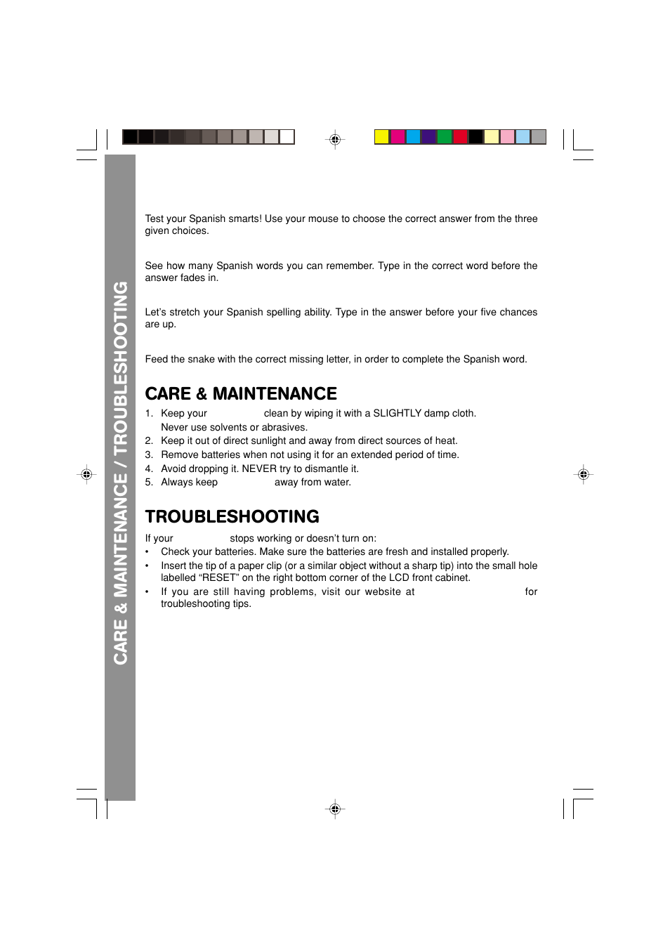 Care & maintenance, Troubleshooting | VTech DESKPRO 91-XXXXX-00X User Manual | Page 20 / 22