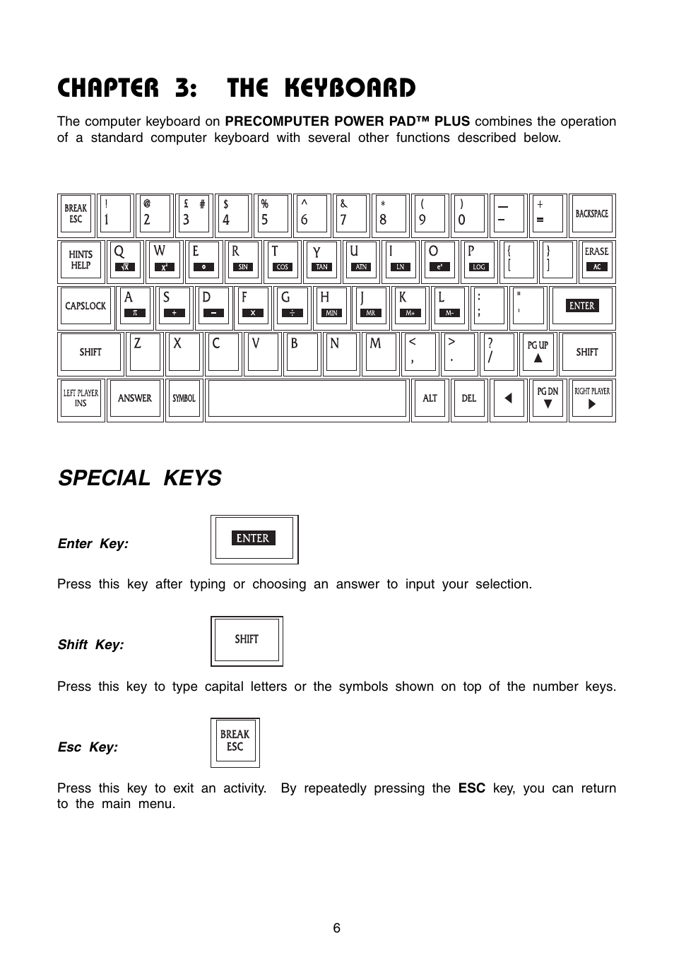 Chapter 3: the keyboard, Special keys | VTech Precomputer Power Pad Plus User Manual | Page 10 / 88