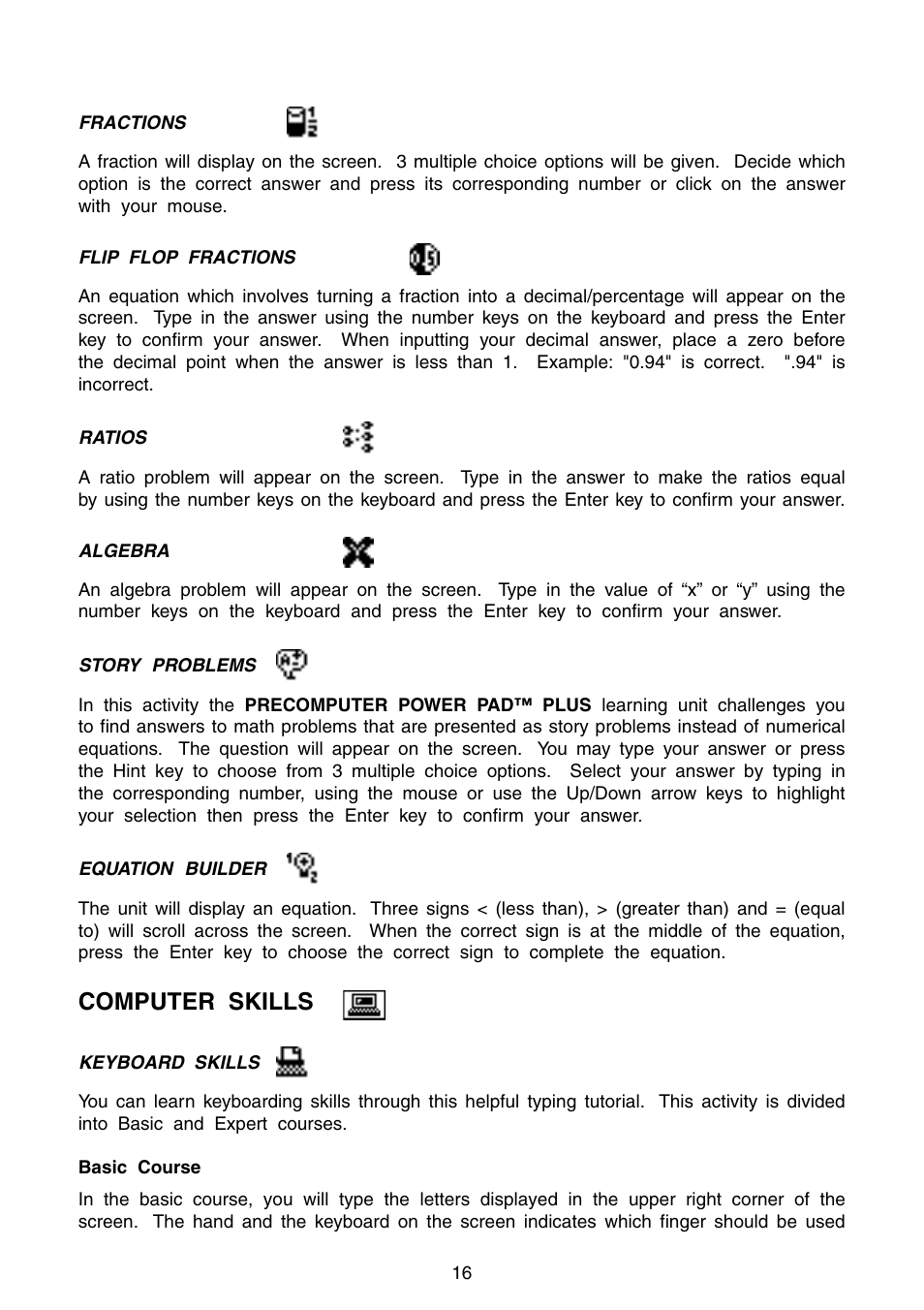 Computer skills | VTech Precomputer Power Pad Plus User Manual | Page 20 / 88
