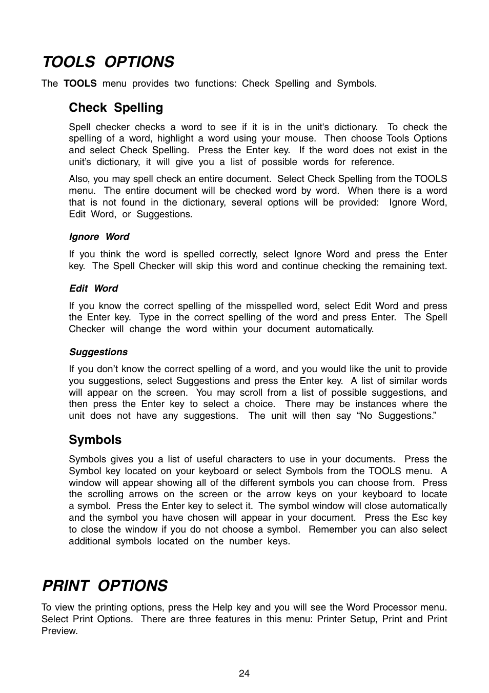 Tools options, Print options | VTech Precomputer Power Pad Plus User Manual | Page 28 / 88
