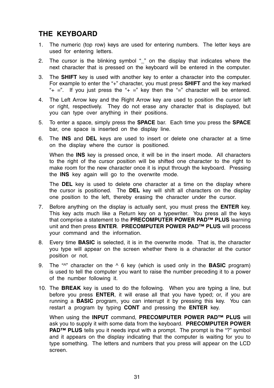 The keyboard | VTech Precomputer Power Pad Plus User Manual | Page 35 / 88
