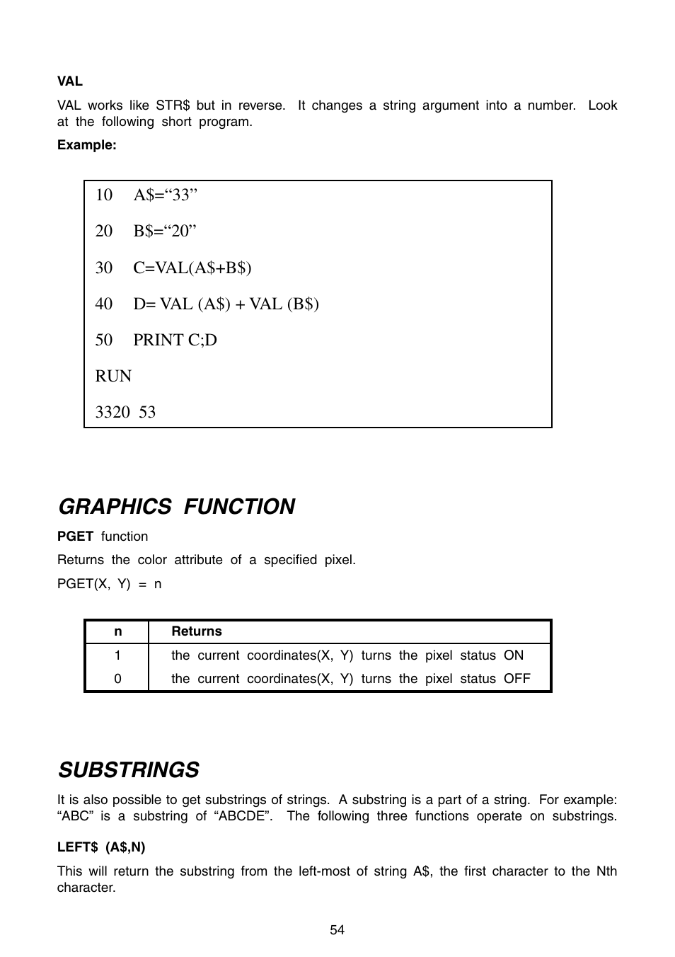 Graphics function, Substrings | VTech Precomputer Power Pad Plus User Manual | Page 58 / 88