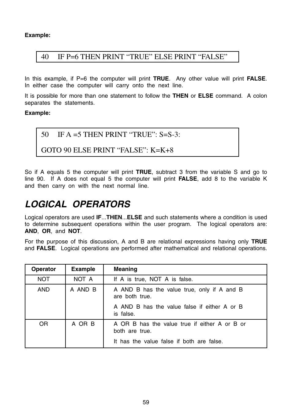 Logical operators, 40 if p=6 then print “true” else print “false | VTech Precomputer Power Pad Plus User Manual | Page 63 / 88