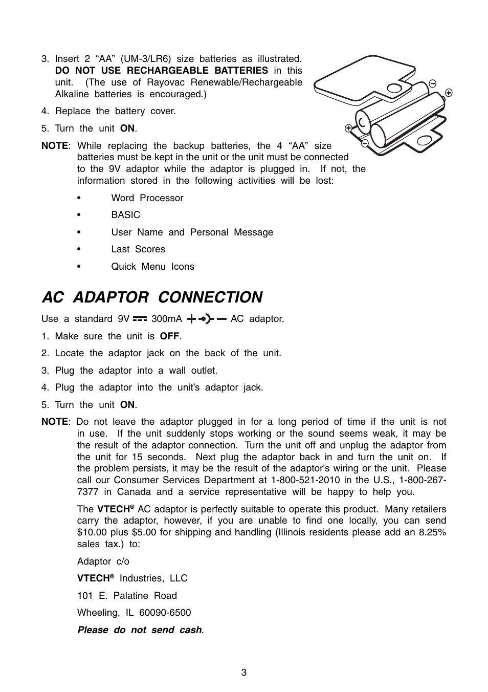Ac adaptor connection | VTech Precomputer Power Pad Plus User Manual | Page 7 / 88