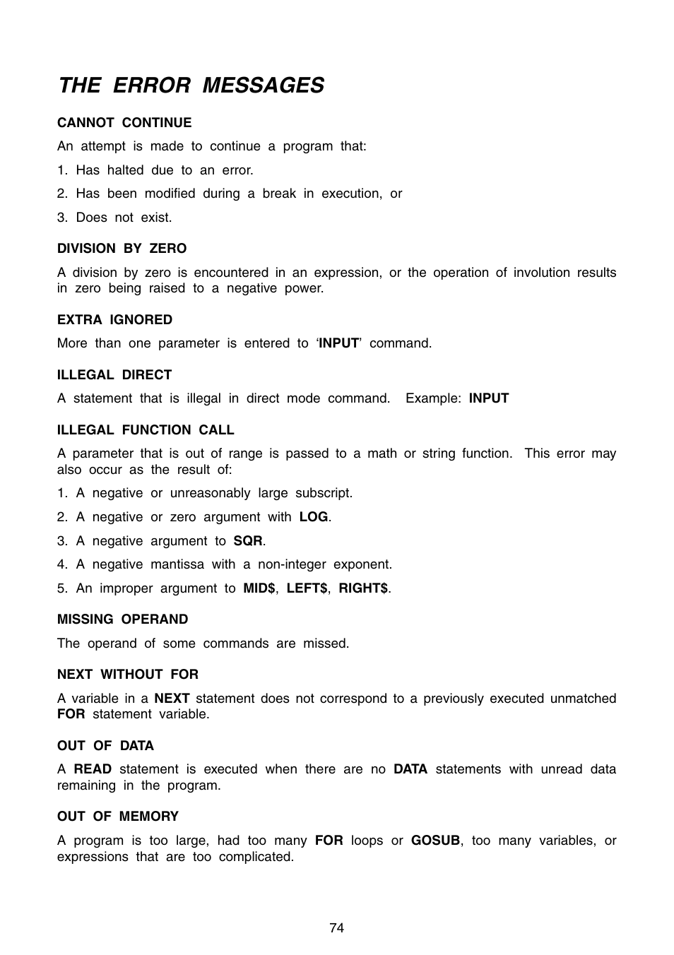 The error messages | VTech Precomputer Power Pad Plus User Manual | Page 78 / 88