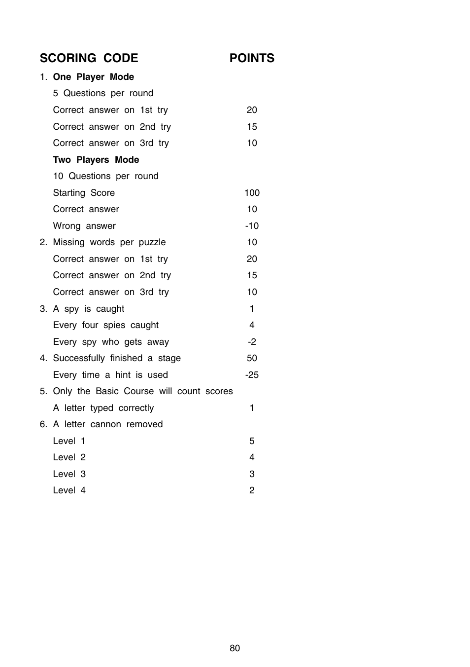 Scoring code points | VTech Precomputer Power Pad Plus User Manual | Page 84 / 88