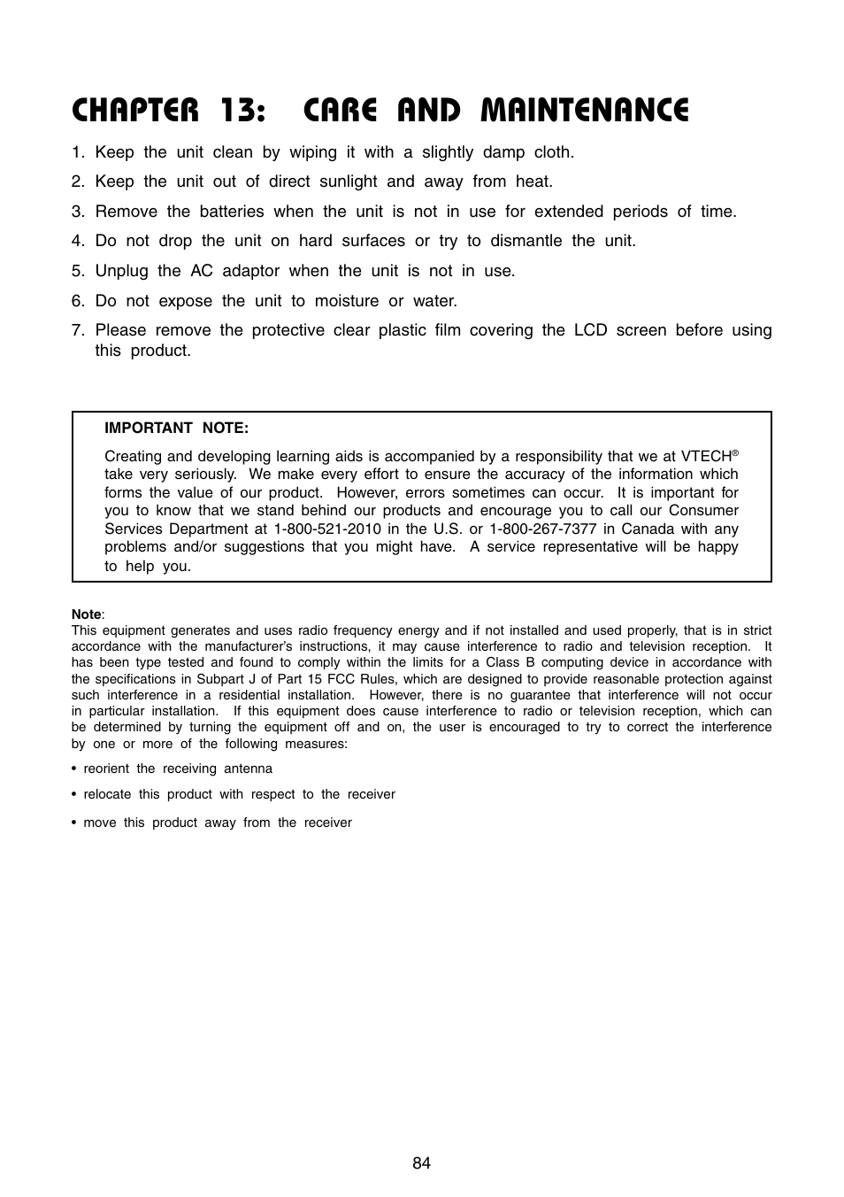 Chapter 13: care and maintenance | VTech Precomputer Power Pad Plus User Manual | Page 88 / 88