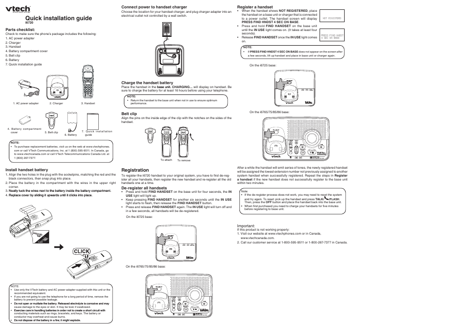 VTech PHONES PACKAGE I6720 User Manual | 1 page