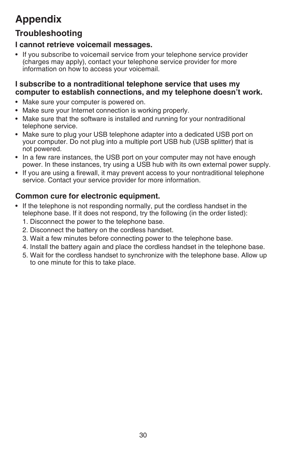 Appendix, Troubleshooting | VTech CS6114-2 User Manual | Page 33 / 43