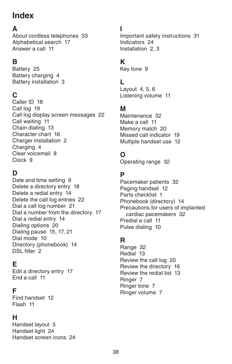 Index | VTech CS6114-2 User Manual | Page 41 / 43