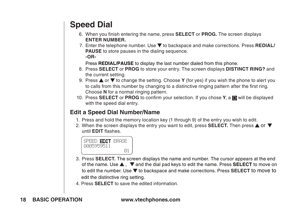 Edit a speed dial number/name, Speed dial | VTech IA5823 User Manual | Page 19 / 44