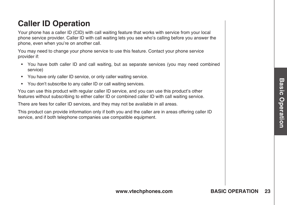 Caller id operation | VTech IA5823 User Manual | Page 24 / 44