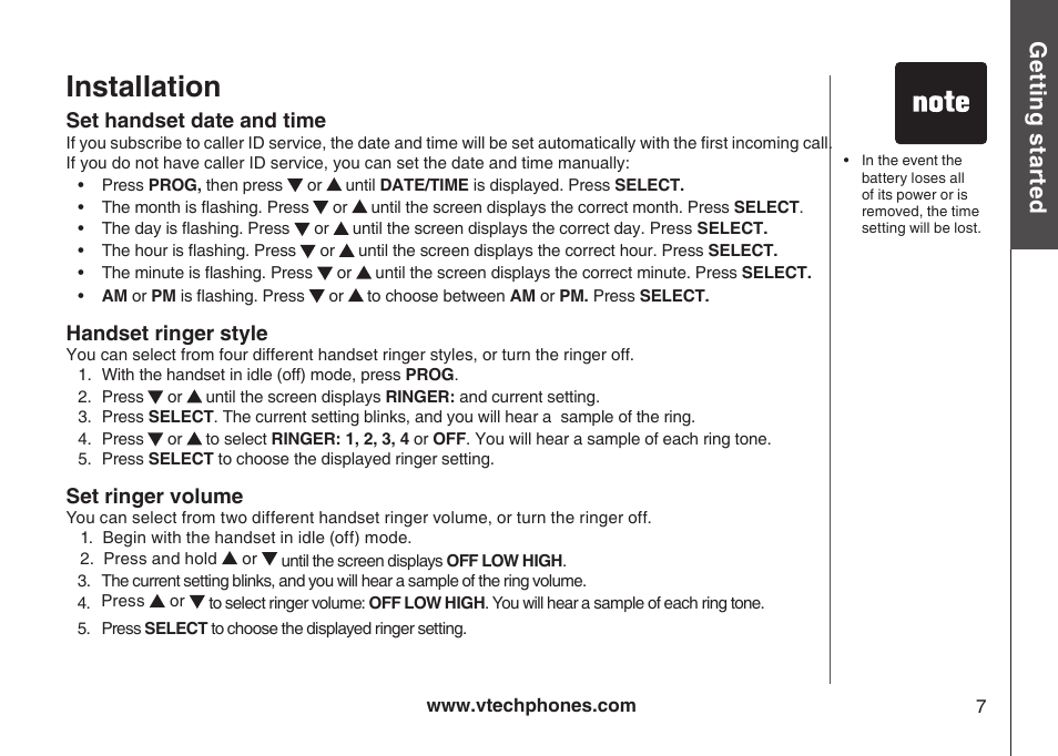 Installation, Gett in g s ta rte d | VTech Amplified Phone User Manual | Page 10 / 58