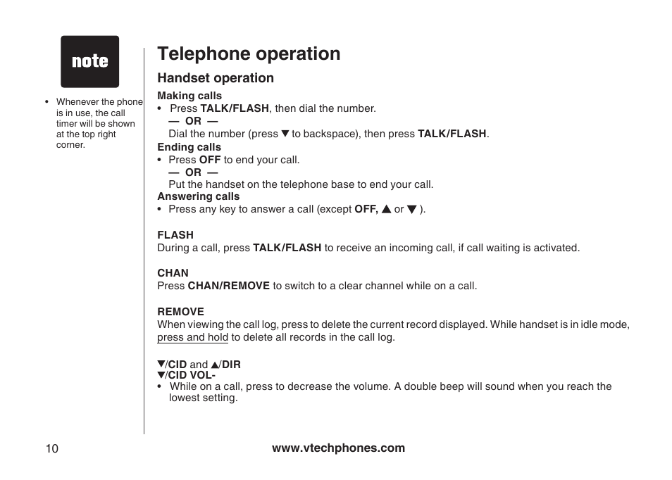 Telephone operation | VTech Amplified Phone User Manual | Page 13 / 58