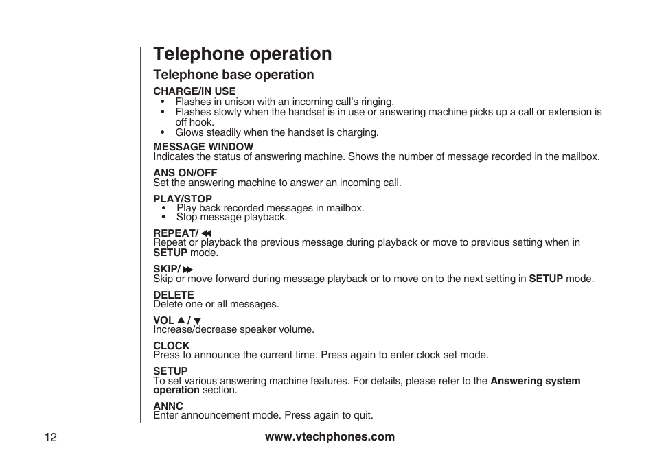 Telephone operation | VTech Amplified Phone User Manual | Page 15 / 58