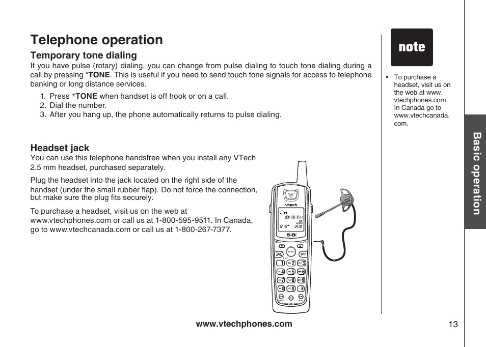 Telephone operation, Bas ic o pe ra tio n | VTech Amplified Phone User Manual | Page 16 / 58