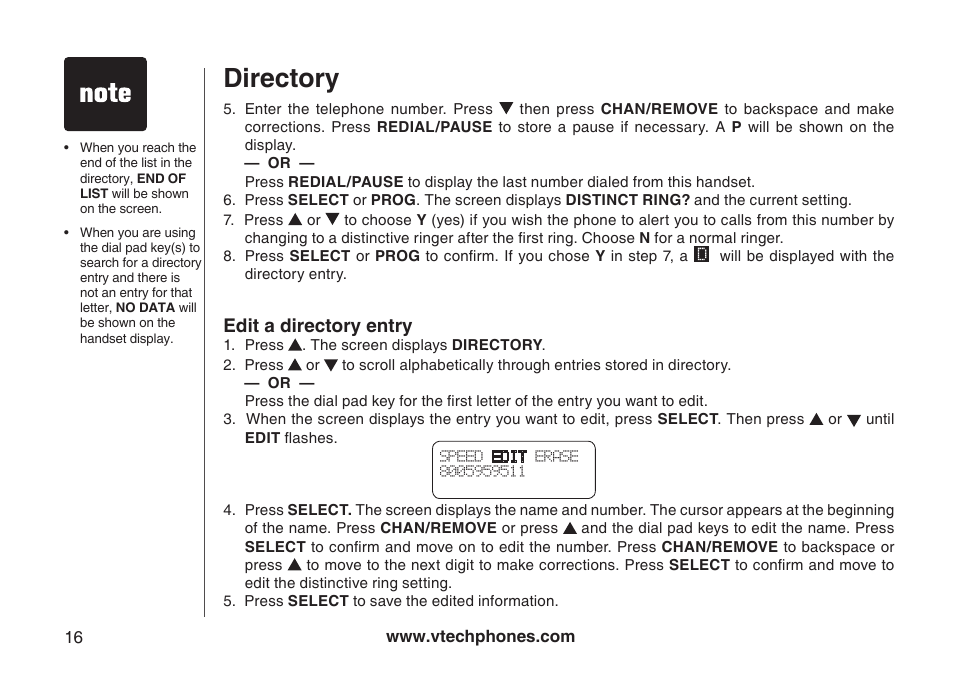 Directory | VTech Amplified Phone User Manual | Page 19 / 58