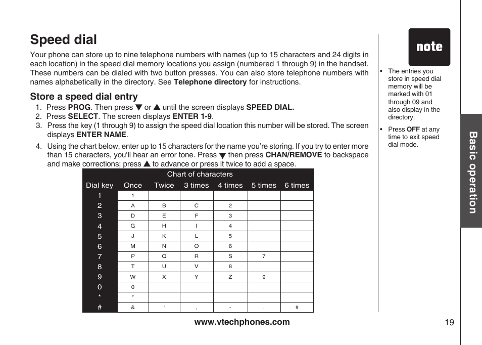 Speed dial, Bas ic o pe ra tio n, Store a speed dial entry | VTech Amplified Phone User Manual | Page 22 / 58