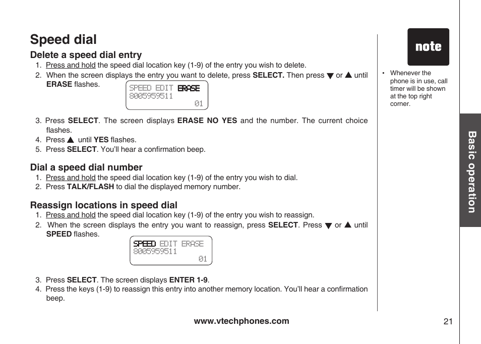 Speed dial, Bas ic o pe ra tio n | VTech Amplified Phone User Manual | Page 24 / 58
