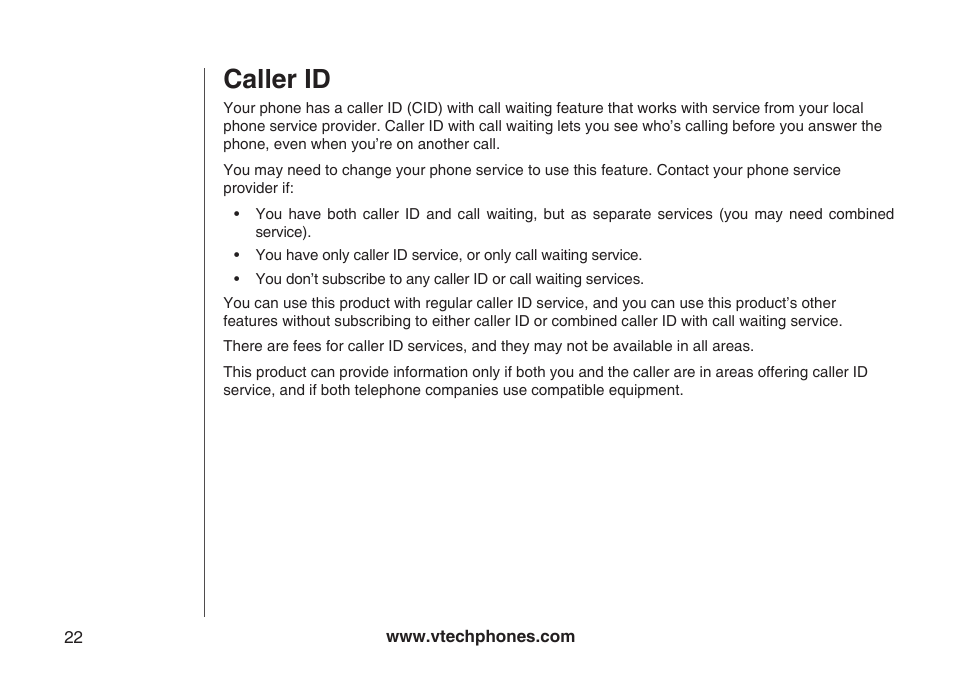 Caller id | VTech Amplified Phone User Manual | Page 25 / 58