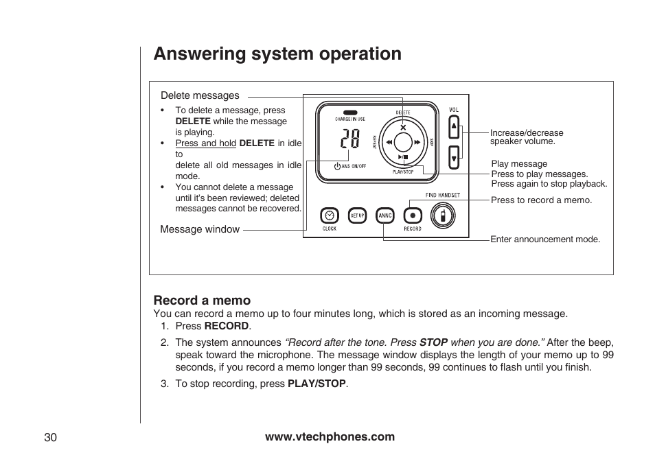 Answering system operation | VTech Amplified Phone User Manual | Page 33 / 58