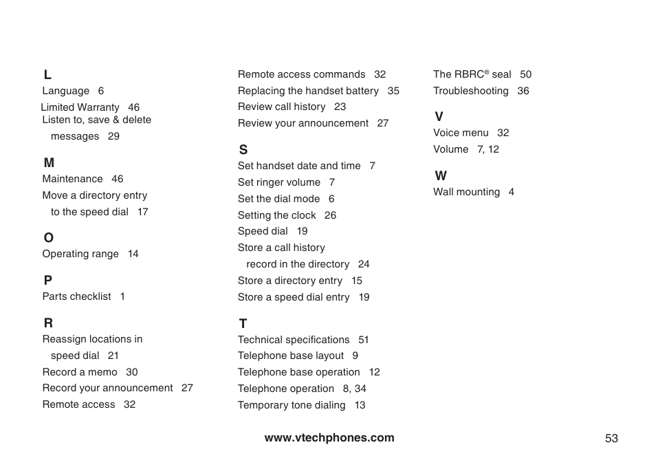 VTech Amplified Phone User Manual | Page 56 / 58