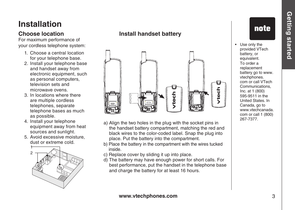 Installation, Gett in g s ta rte d | VTech Amplified Phone User Manual | Page 6 / 58