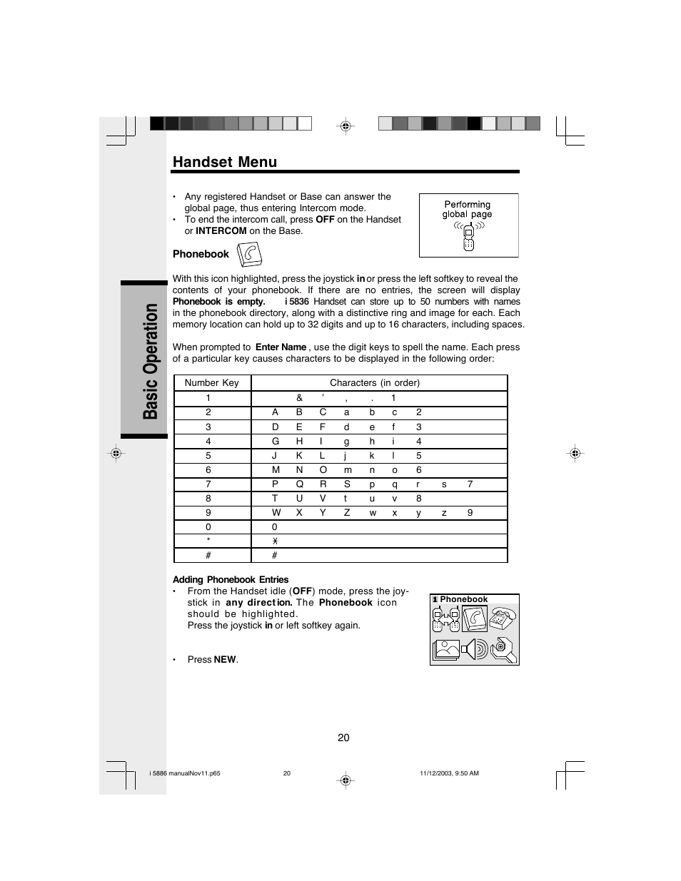 Basic o peration, Handset menu | VTech i 5836 User Manual | Page 22 / 60