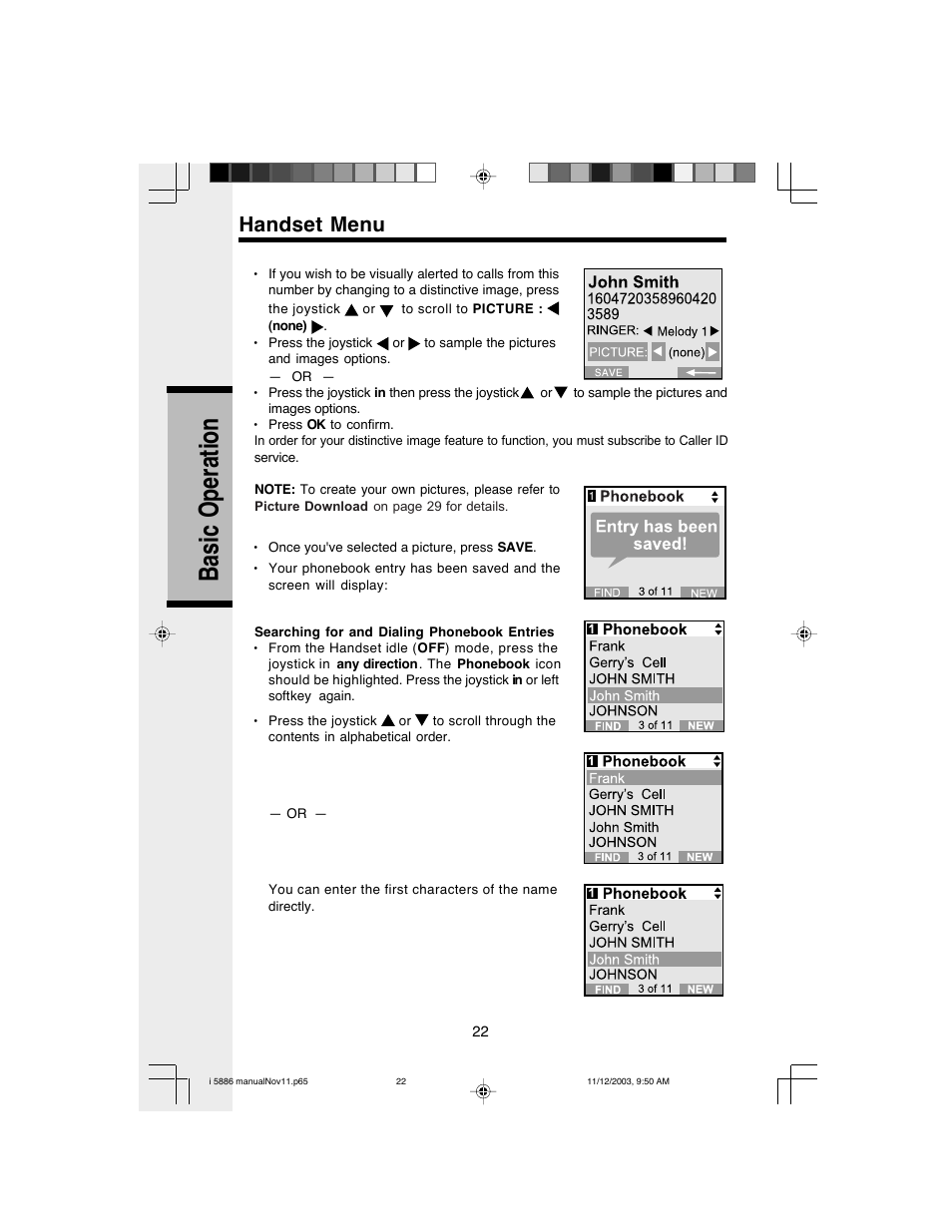 Basic o peration, Handset menu | VTech i 5836 User Manual | Page 24 / 60