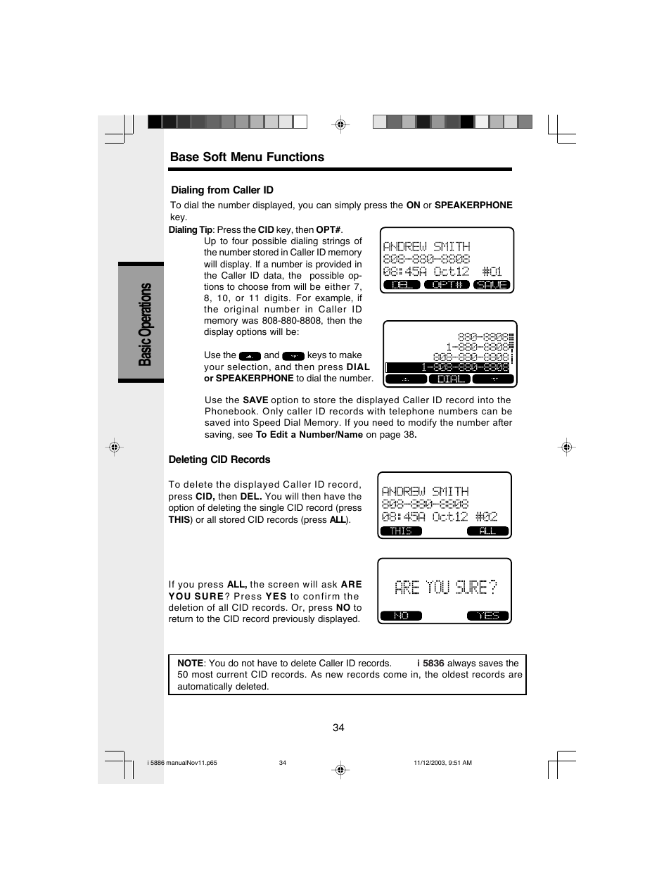 Basic operations, Base soft menu functions | VTech i 5836 User Manual | Page 36 / 60