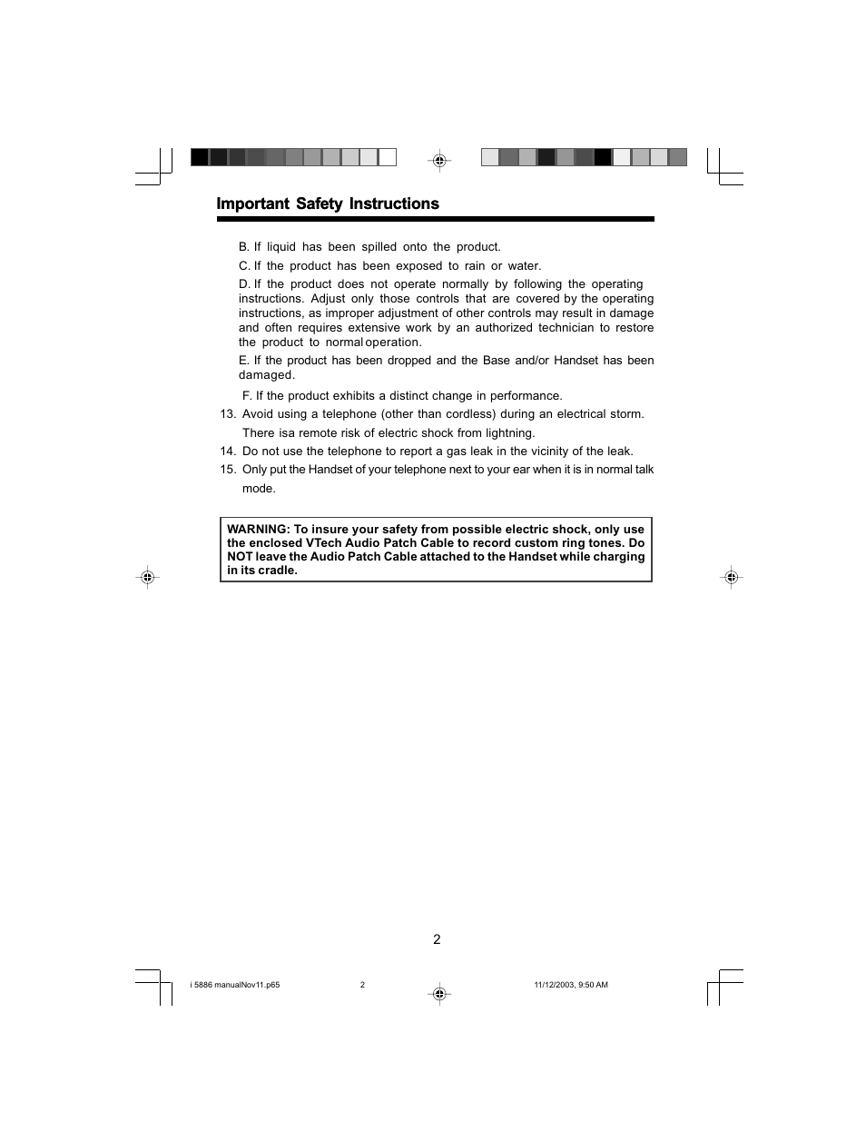 Important safety instructions | VTech i 5836 User Manual | Page 4 / 60