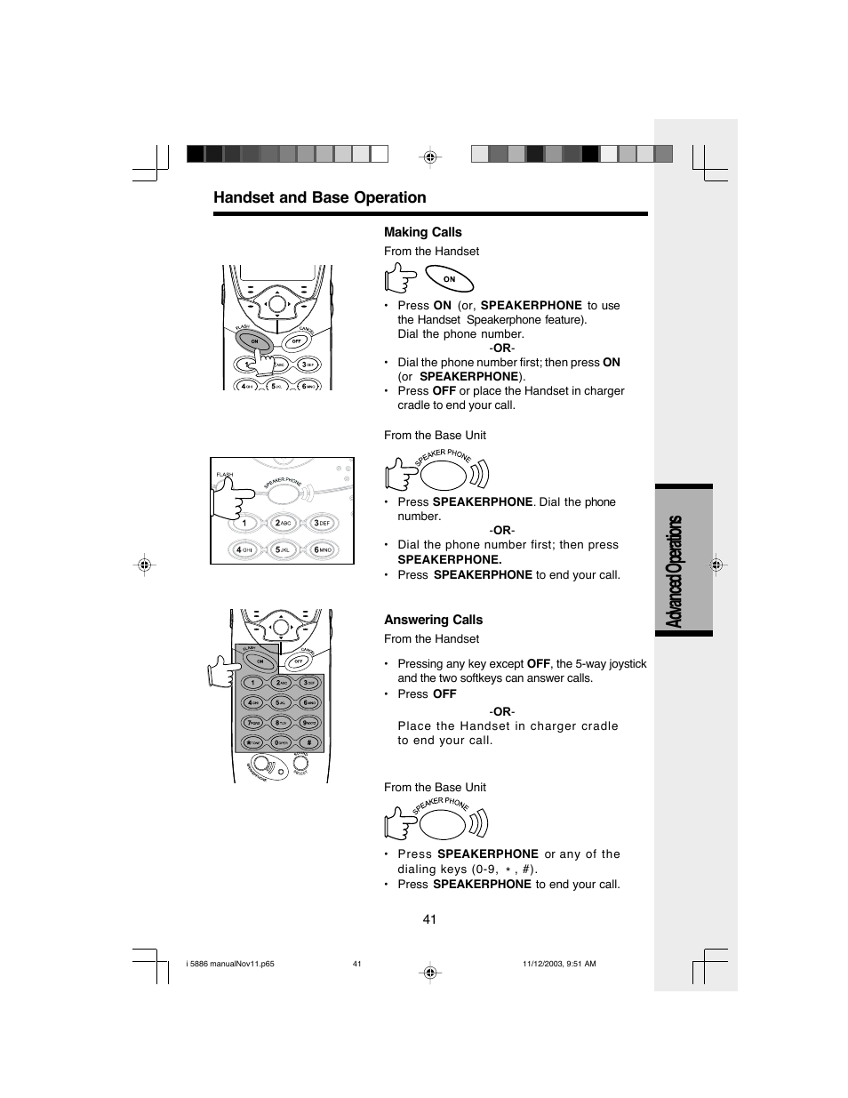 Advanced operations, Handset and base operation | VTech i 5836 User Manual | Page 43 / 60