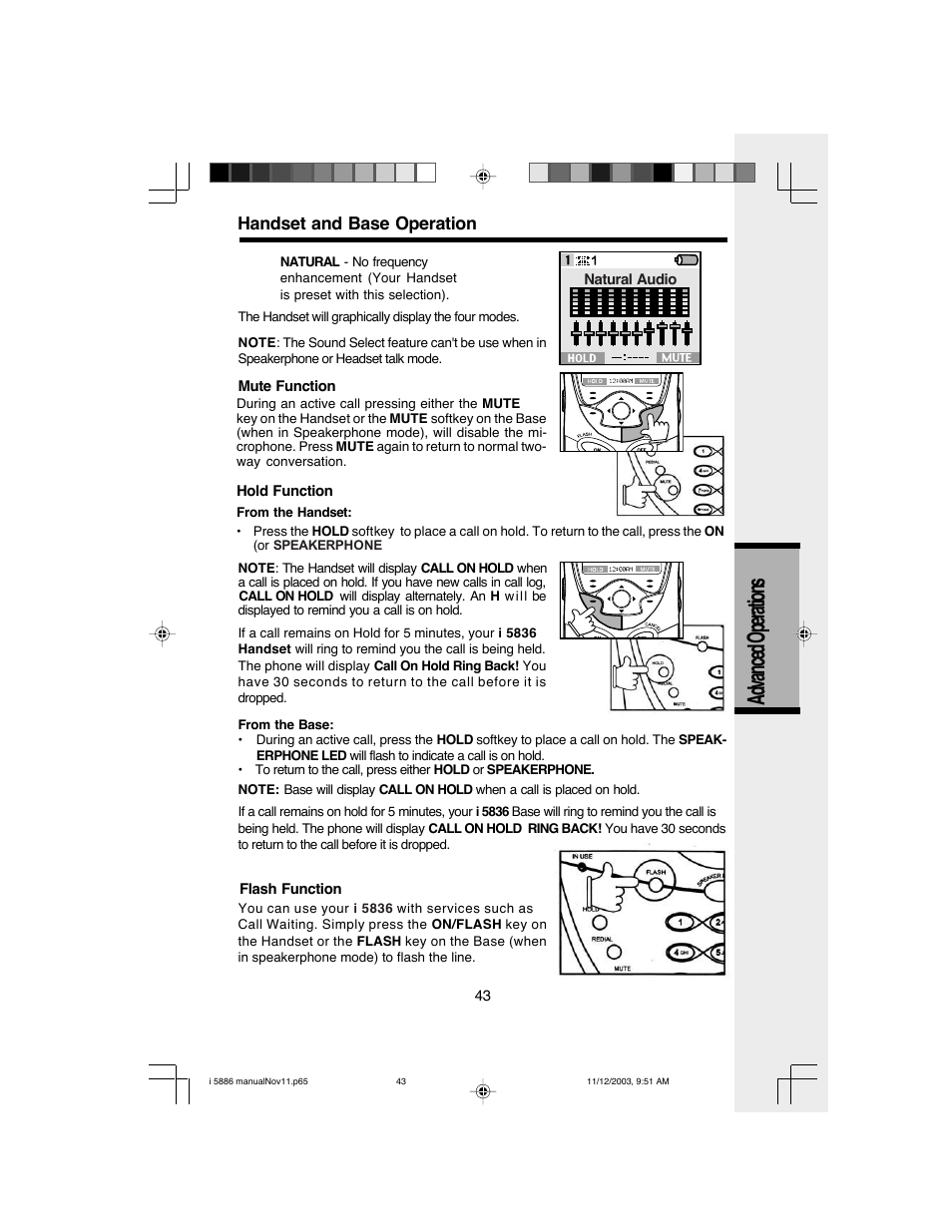 Advanced operations, Handset and base operation | VTech i 5836 User Manual | Page 45 / 60