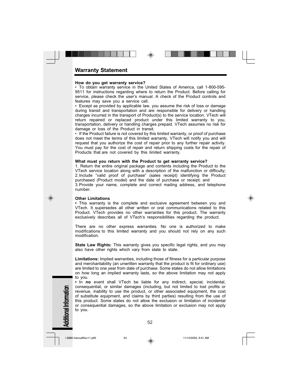 Additional information | VTech i 5836 User Manual | Page 54 / 60