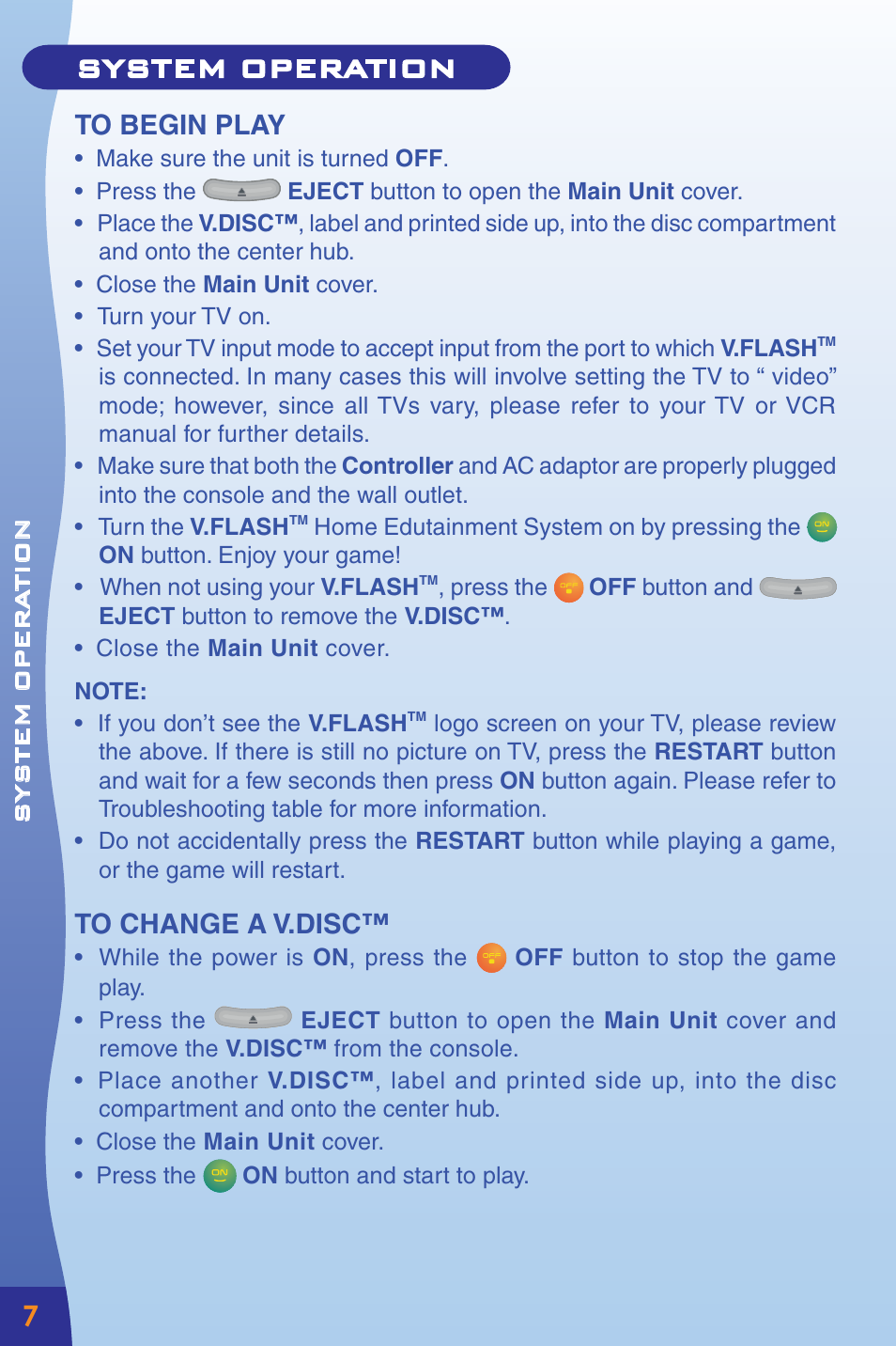 System operation | VTech Home Edutainment System User Manual | Page 10 / 20