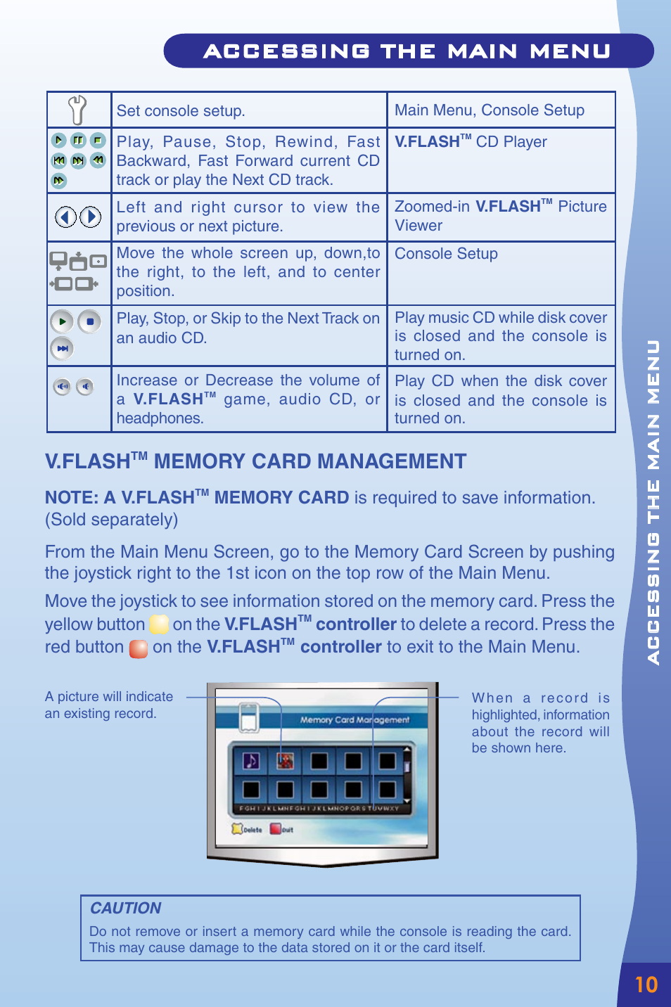 Accessing the main menu, V.flash, Acces sing the main menu | VTech Home Edutainment System User Manual | Page 13 / 20